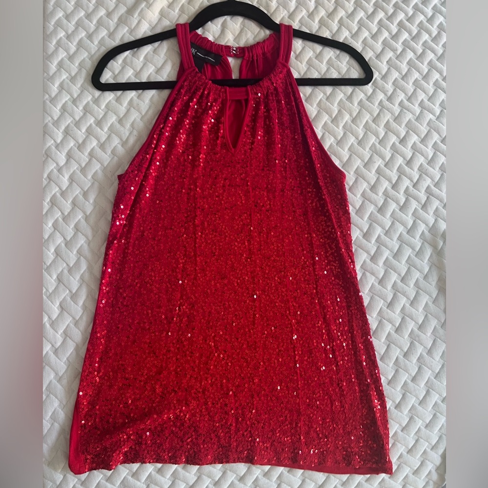 INC International Concepts Red Sleeveless Sequin Halter Top, Size M